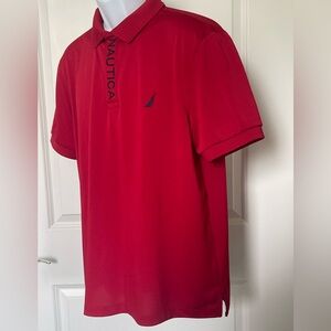 Nautica Men’s Polo Shirt Large Red Short Sleeve Logo Placket Casual